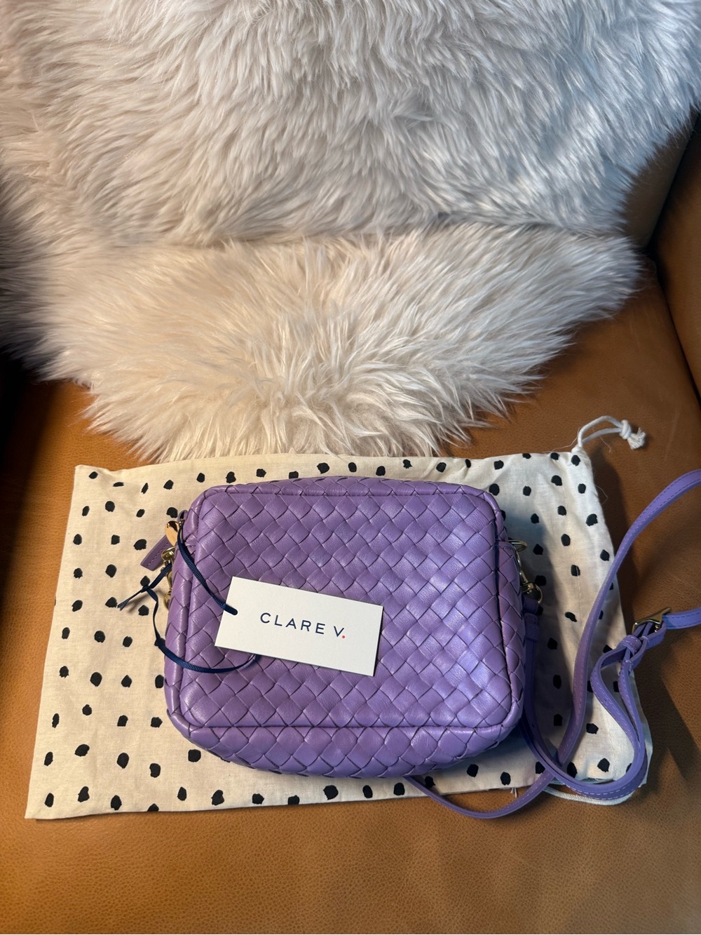 Clare V. Lavender Woven Leather Midi Sac